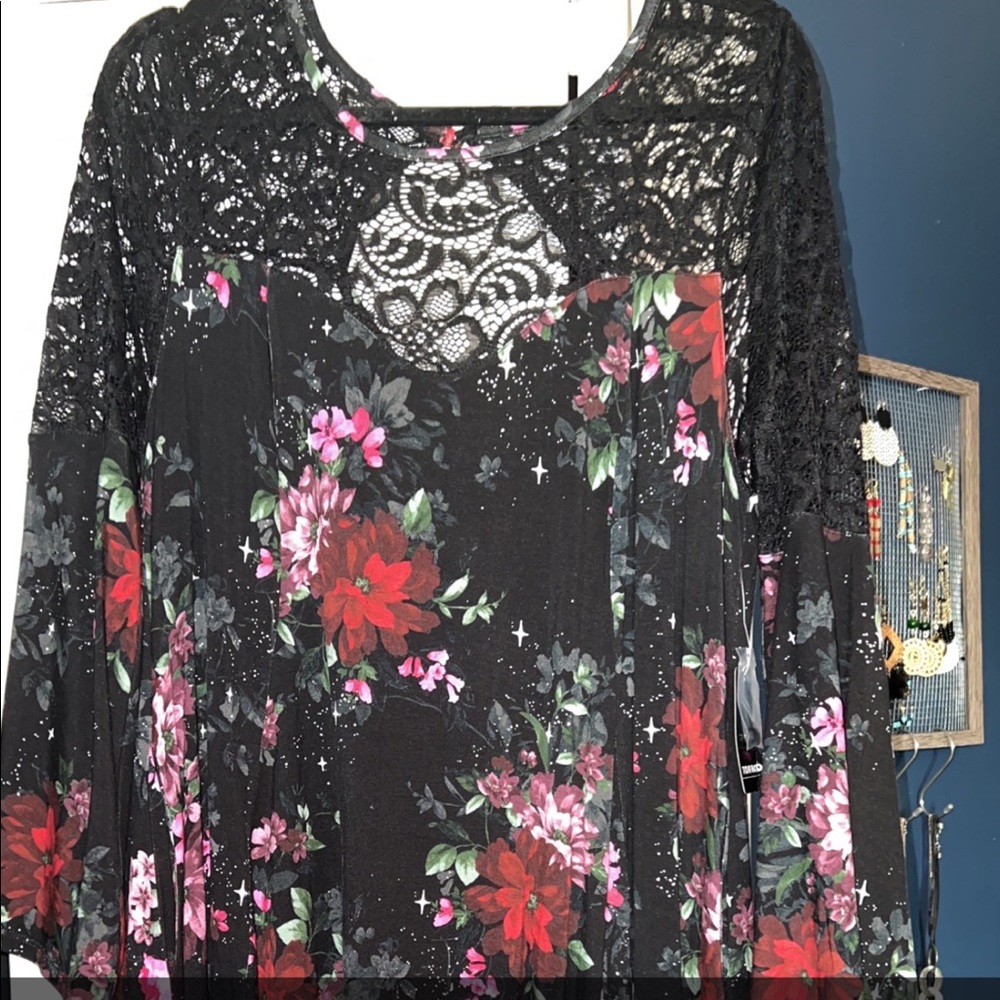 Torrid lace sleeve dress black floral 2x
